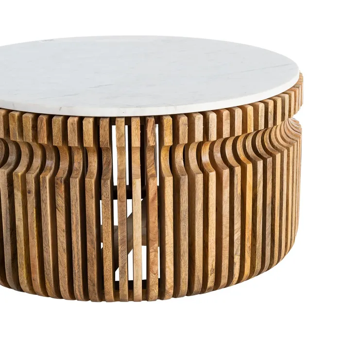 Masă cafea rotundă lemn de mango și marmură [3]