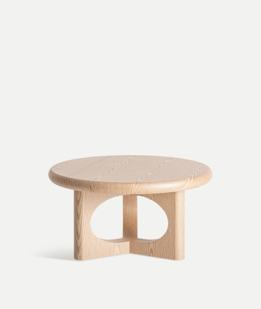 Mese - Masă de cafea rotundă din lemn maro deschis cu blat gros Lira 80 x 80 x 40 cm