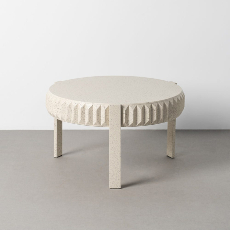 Masă de cafea rotundă metal alb terrazzo