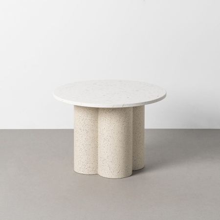 Masute Laterale - Masă de cafea rotundă albă tip marmură cu bază cilindrică