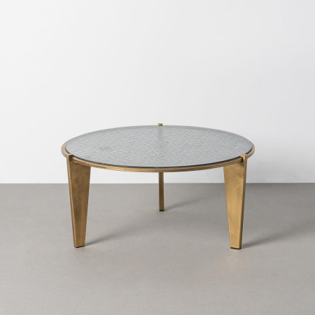 Mobilier - Masă de cafea rotundă sticlă texturată auriu antichizat