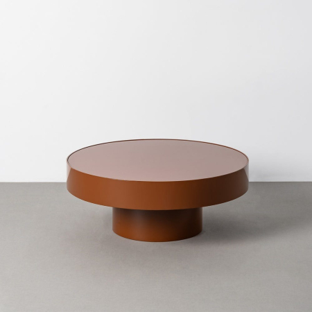 Masute Laterale - Masă de cafea rotundă joasă sticlă și metal maro