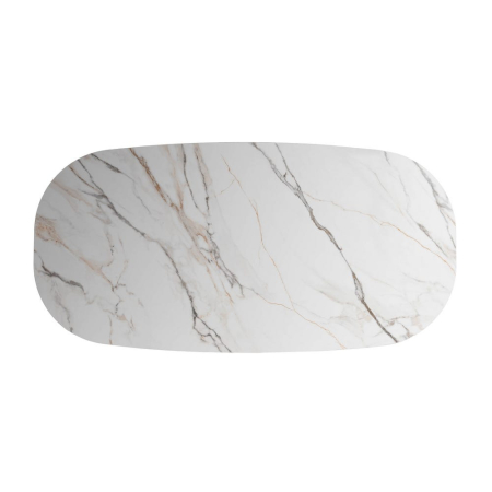 Masă de dining albă picior central MDF maro, blat ceramic [4]