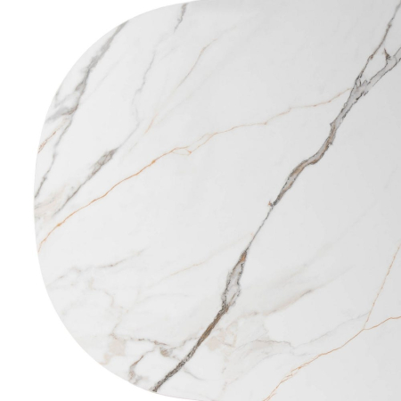Masă de dining albă picior central MDF maro, blat ceramic [6]