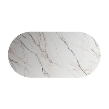 Masă de dining albă picioare MDF maro, blat ceramic [4]