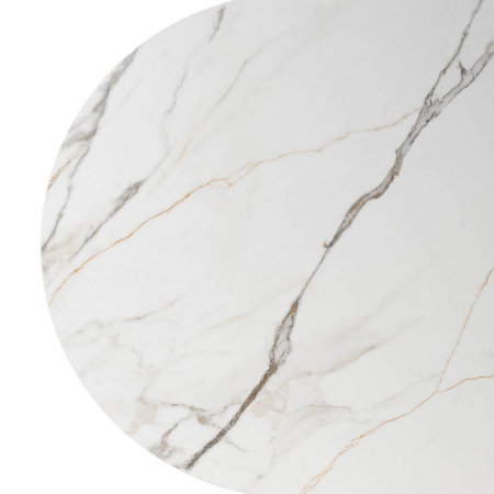 Masă de dining albă picioare MDF maro, blat ceramic [6]
