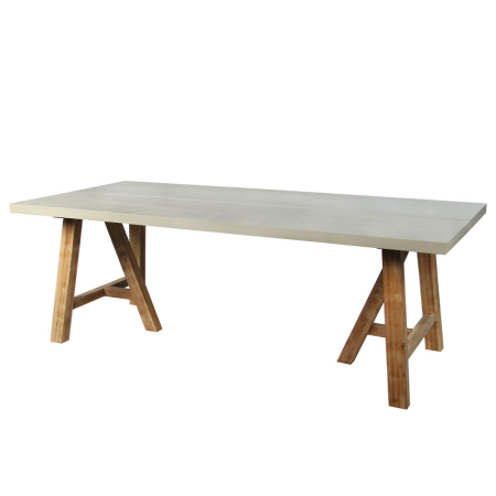 Stil de design - Masă de dining din calcar gri deschis cu picioare din lemn