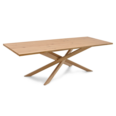 Stil de design - Masă de dining din furnir de stejar bej cu picioare încrucișate