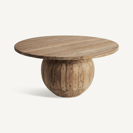 Mese - Masa de dining din lemn de tec reciclat cu baza sferica si finisaj patinat Erloy 150x150x80 cm