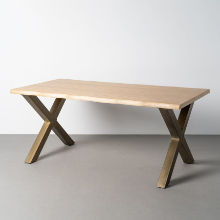 Mese - Masă de dining dreptunghiulară din MDF cu blat cu aspect de lemn si picioare metalice X