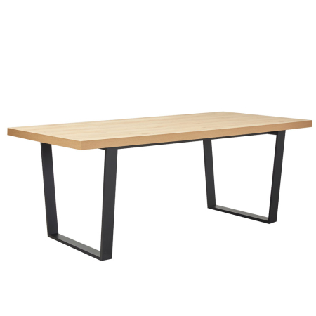 Mese - Masă dreptunghiulară de dining din melamină bej cu aspect de lemn natural