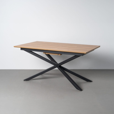 Masă extensibilă din mdf maro cu structura metalica neagra 160x90x76 cm