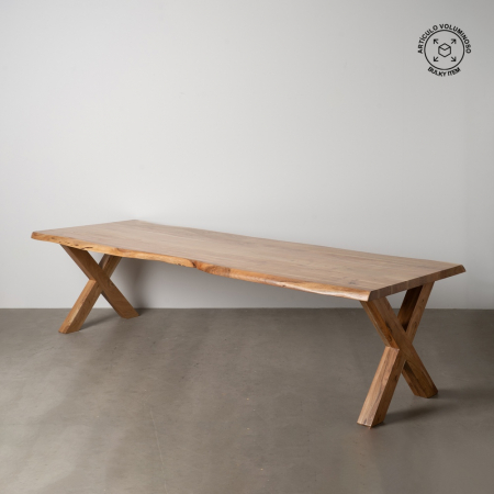 Mese Dining - Masă dining lemn acacia 280cm margini naturale picioare X