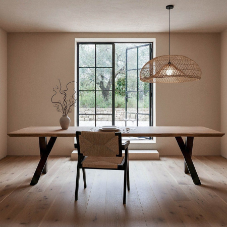 Colectia noua - Masă dining acacia și fier – masă mare industrial contemporană