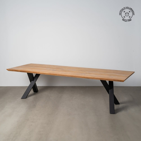 Masă dining acacia și fier – masă mare industrial contemporană [1]