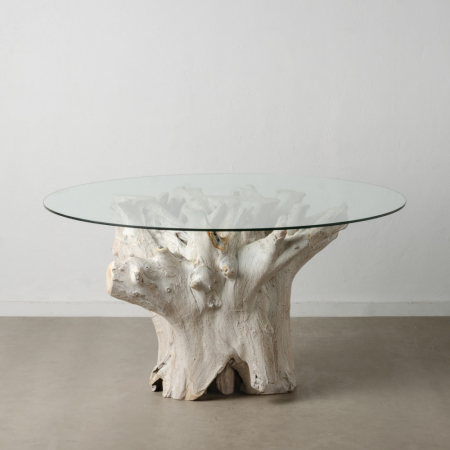 Mese Dining - Masa tec sticla alb uzat rotunda