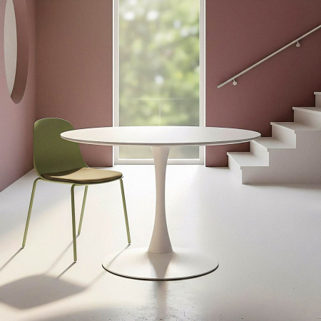 Colectia noua - Masă de dining rotundă albă din MDF și metal