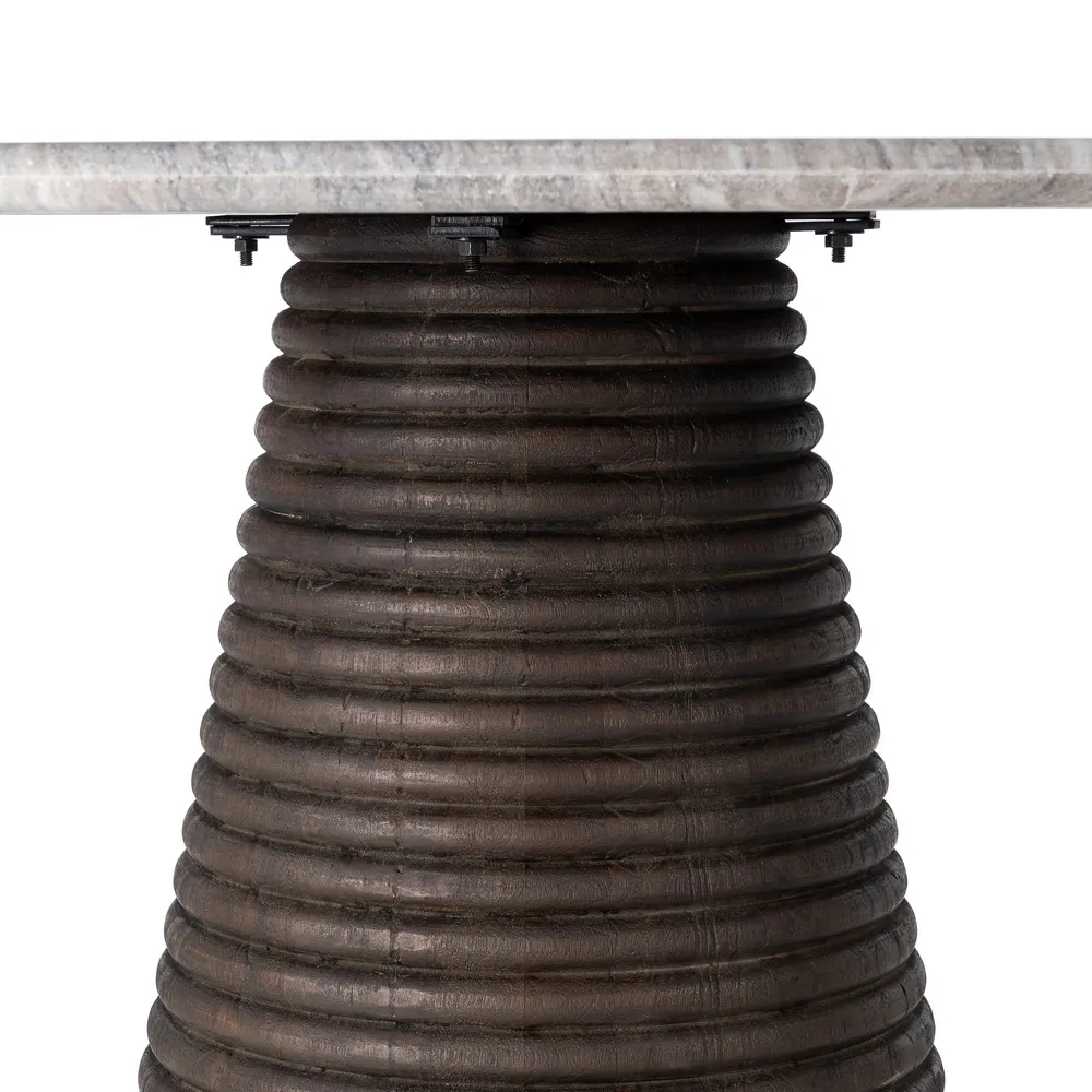 Masă dining marmură crem-gri cu bază conică sculptată mango maro [4]