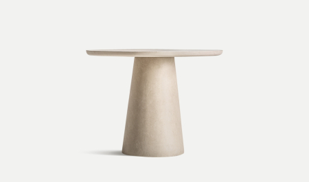 Mobilier - Masă de dining rotundă din argilă bej mată cu blat gros și bază conică sculpturală
