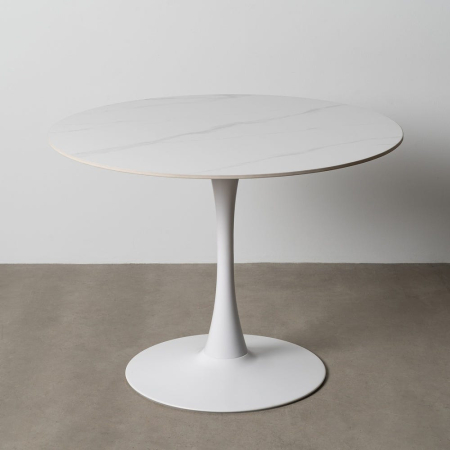 Masă de dining rotundă din ceramică albă și metal alb [9]