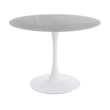 Masă de dining rotundă din ceramică gri și metal alb [1]