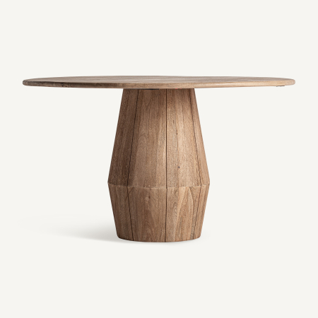 Mese Dining - Masă de dining rotundă din lemn de mango cu picior central sculptural Jacquard