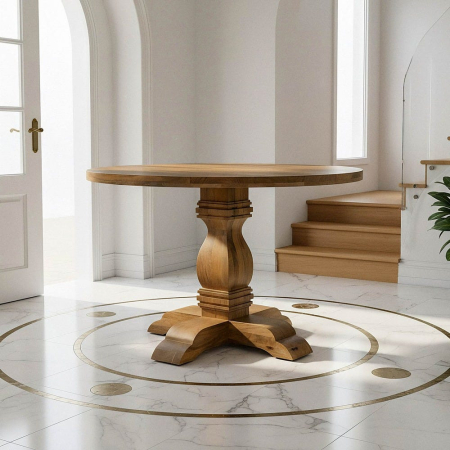 Masă dining rotundă lemn mango rustic elegant