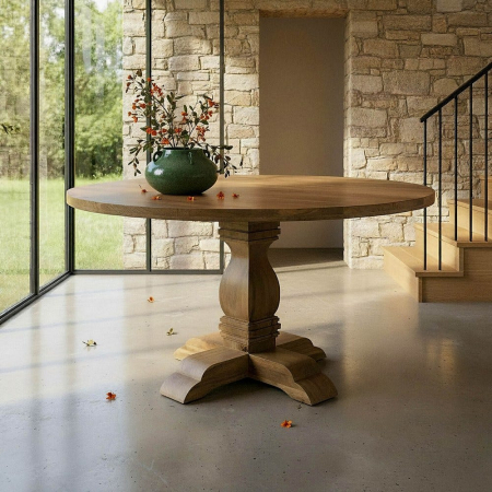 Colectia noua - Masă dining rotundă lemn mango rustic farmhouse