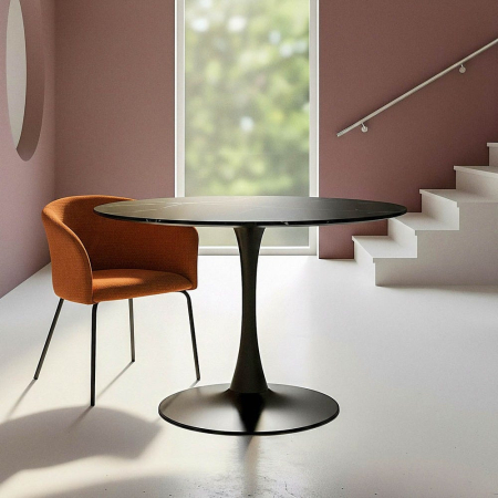 Colectia noua - Masă de dining rotundă neagră din MDF și metal