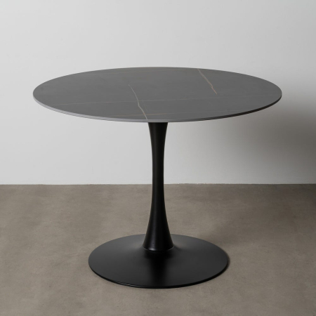 Masă de dining rotundă neagră din piatră sinterizată și metal [9]