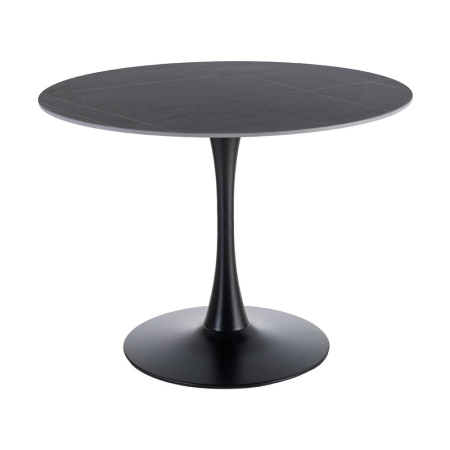 Masă de dining rotundă neagră din piatră sinterizată și metal [1]