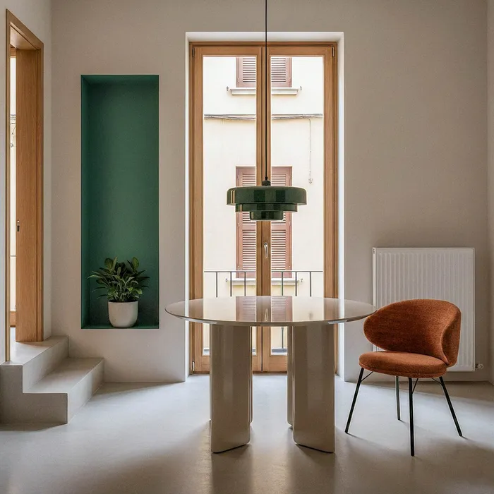 Colectia noua - Masă de dining rotundă taupe din MDF cu finisaj lucios