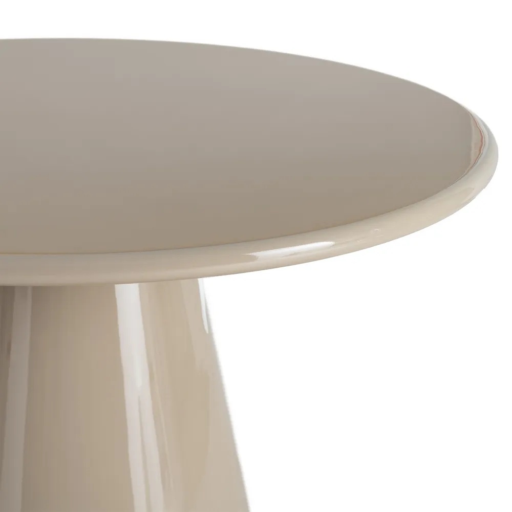 Masă de dining rotundă taupe din MDF cu picior conic și finisaj lucios [4]