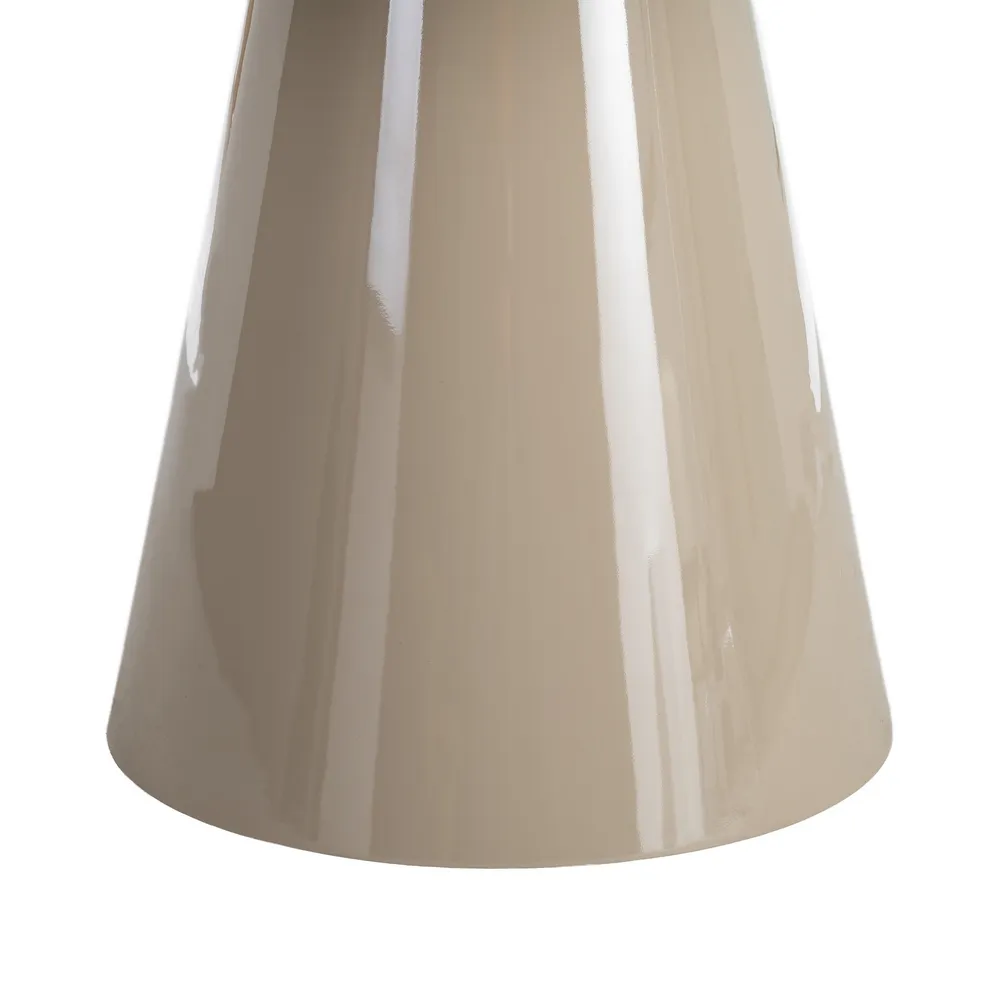 Masă de dining rotundă taupe din MDF cu picior conic și finisaj lucios [3]