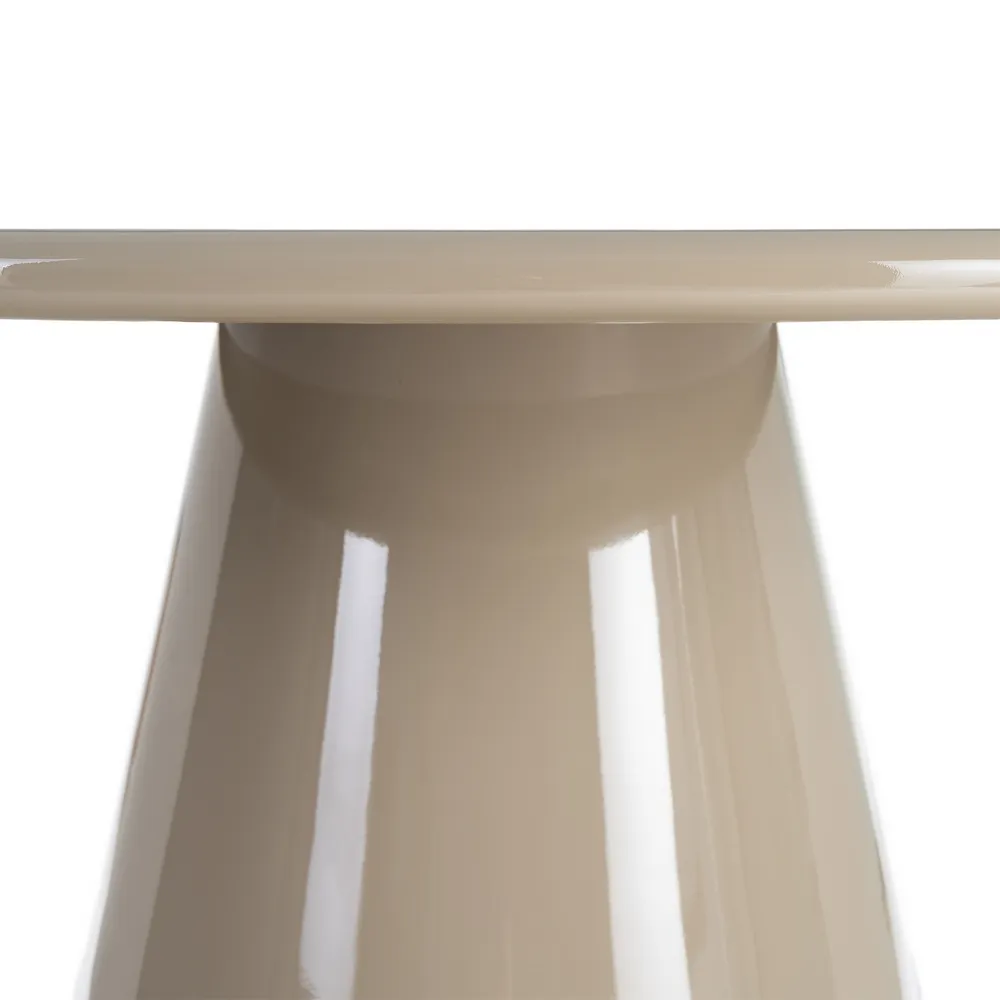Masă de dining rotundă taupe din MDF cu picior conic și finisaj lucios [6]