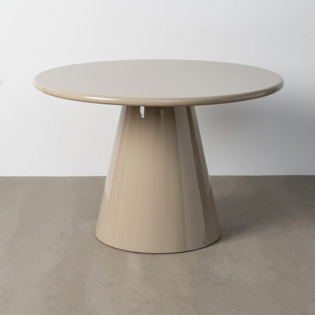 Masă de dining rotundă taupe din MDF cu picior conic și finisaj lucios [1]