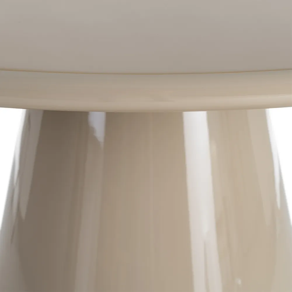 Masă de dining rotundă taupe din MDF cu picior conic și finisaj lucios [5]