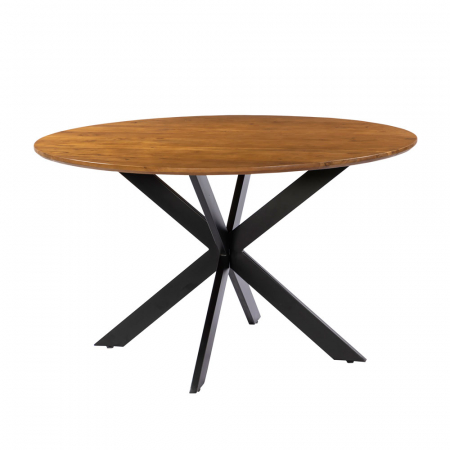Mobilier - Masă din lemn de acacia în nuanță nucă Arco – vedere de sus cu detalii metalice