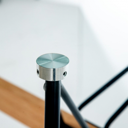 Masă dining sticlă și metal cu bară din lemn de fag [5]