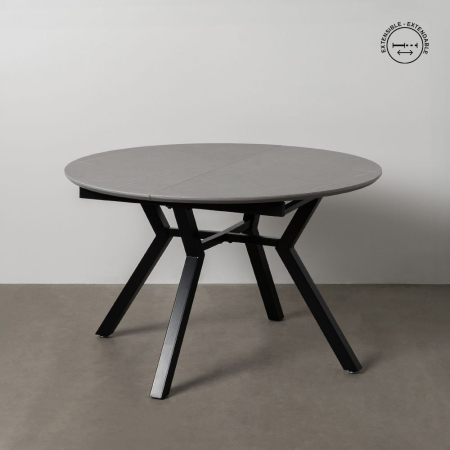 Masă dining extensibilă rotundă cu blat ceramic gri