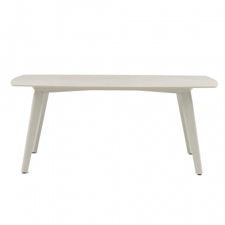 Masă Cream Stone – blat porțelan crem, cadru aluminiu, vedere din lateral [1]
