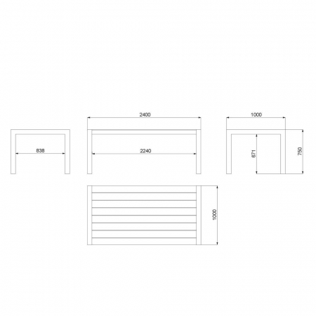 Masă IO 240 silt – aluminiu cu lamele, vedere laterală [4]