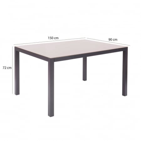 Masă Thais Charcoal – 150 cm, vedere laterală cu blat din sticlă [3]