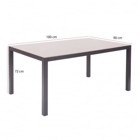 Masă Thais Charcoal 180 cm – vedere frontală pe terasă cu decor minimal [3]