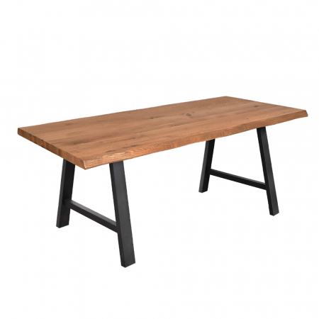 Masă dining Raw 180 furnir stejar nuc cu picioare metalice – stil modern natural