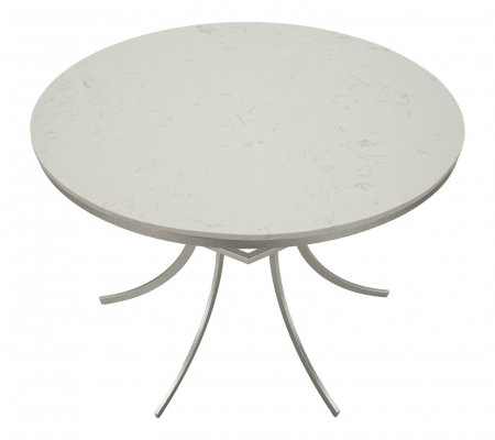 Masă rotundă dining cu blat din marmură albă și bază metalică argintie curbată glam [1]