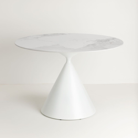 Mese Dining - Masă dining rotundă ceramică albă marmură crem Atrium – design sculptural