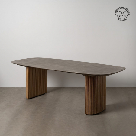 Japandi - Masă dining 240 cm microciment & stejar – design contemporan