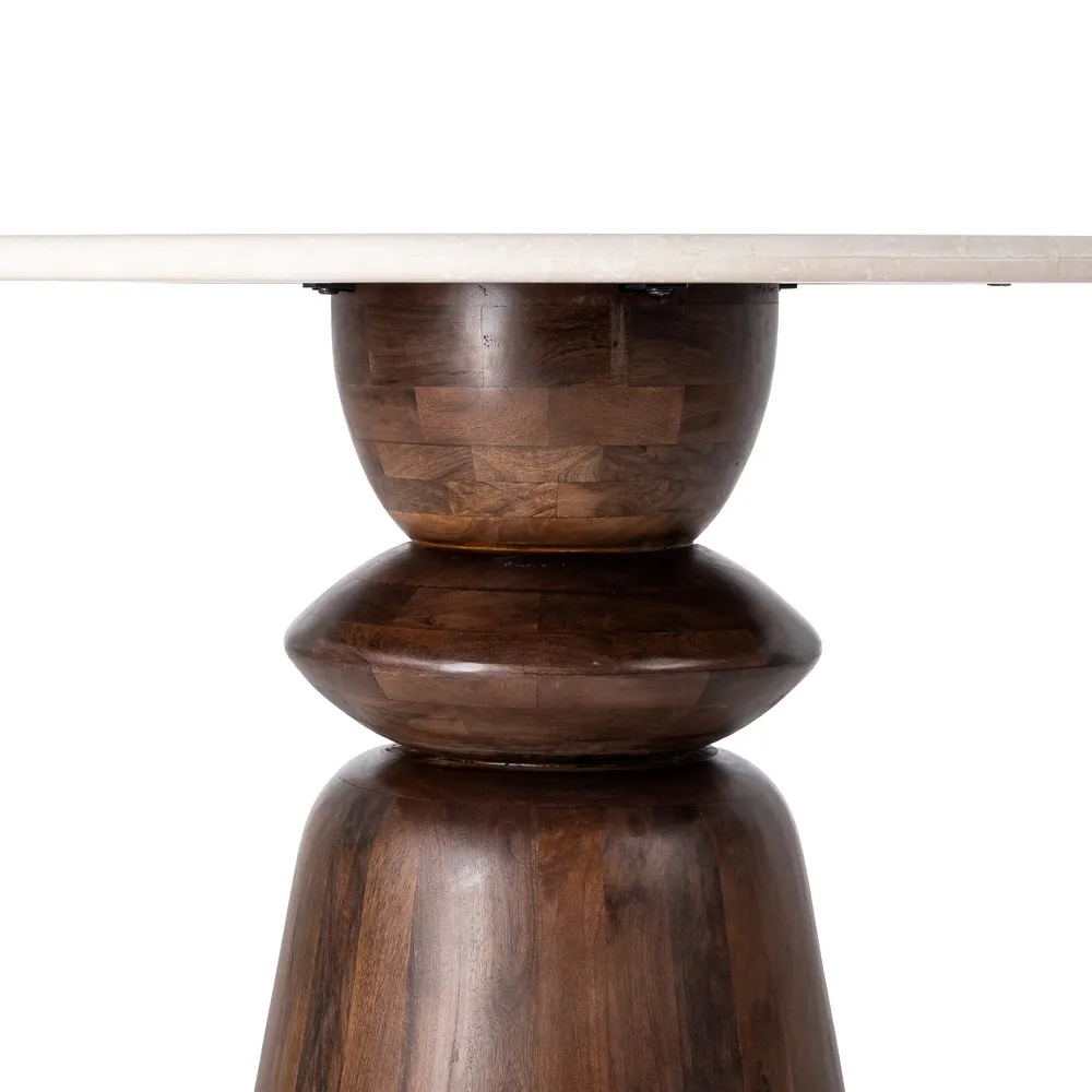 Masă dining marmură crem-bej cu bază totemică mango maro sculptat [4]
