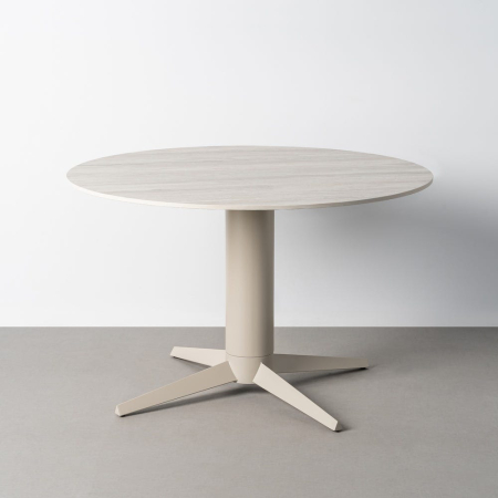 Mese Dining - Masă dining rotundă ceramică gri cu efect de travertin